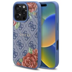 Guess MagSafe dėklas iPhone 16 Pro – mėlynas, 4G Flowers