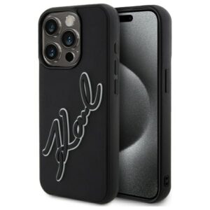 Karl Lagerfeld 3D Rubber Signature dėklas iPhone 15 Pro – juodas