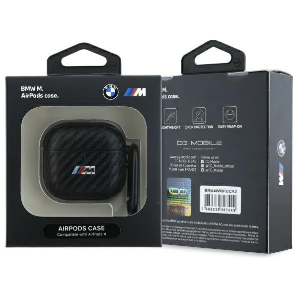 BMW AirPods 4 dėklas – juodas PU Carbon M Collection