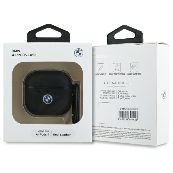 BMW dėklas AirPods 4 – natūrali oda, juodas