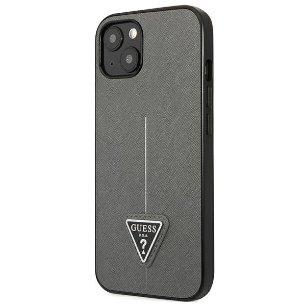 Guess Saffiano Triangle Logo dėklas iPhone 13/14/15 6.1 – sidabrinis