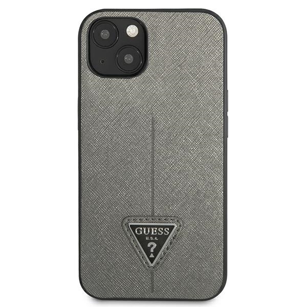 Guess Saffiano Triangle Logo dėklas iPhone 13/14/15 6.1 – sidabrinis