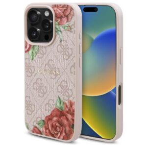 Guess MagSafe dėklas iPhone 16 Pro – rožinis