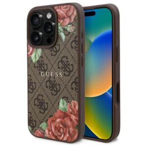 Guess MagSafe dėklas iPhone 16 Pro 6,3" – rudas, 4G Flowers