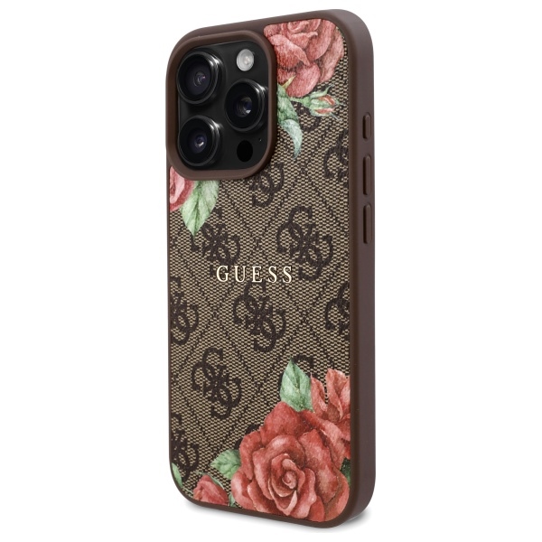 Guess MagSafe dėklas iPhone 16 Pro 6,3" – rudas, 4G Flowers