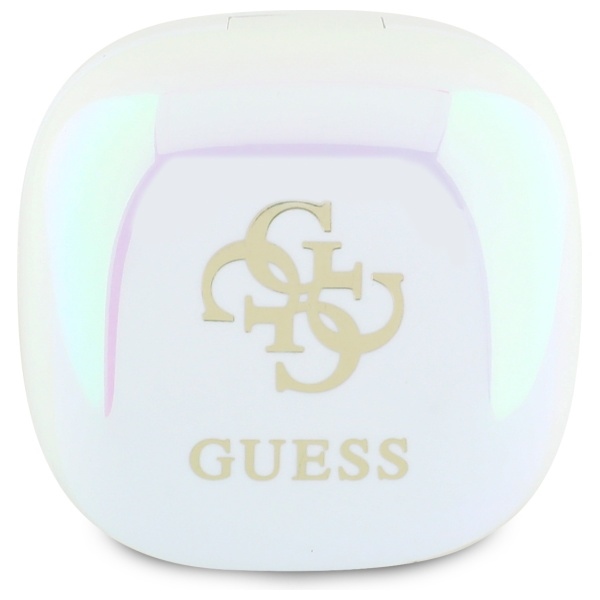 Guess Bluetooth ausinės GUTWSJ144ESH TWS + prijungimo stotelė balta/balta Iridescent 4G spausdintas logotipas