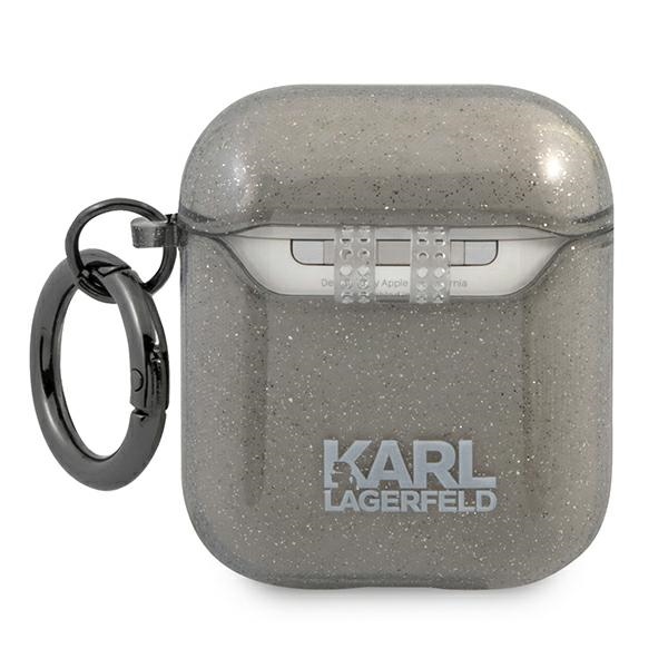 Karl Lagerfeld AirPods 1/2 dėklas – juodas, blizgus „Choupette“