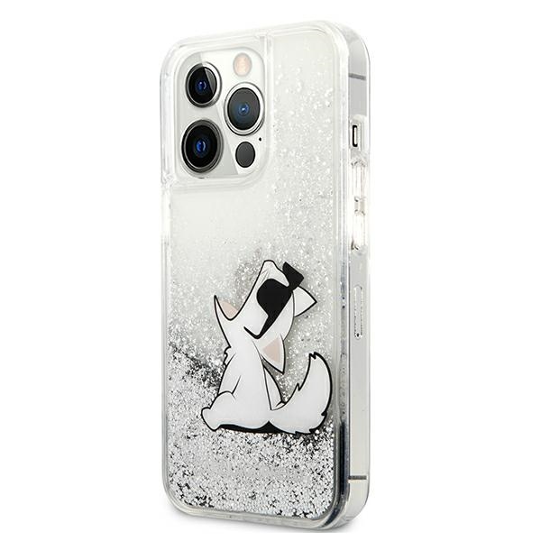 Karl Lagerfeld Liquid Glitter dėklas iPhone 13 Pro Max – sidabrinis