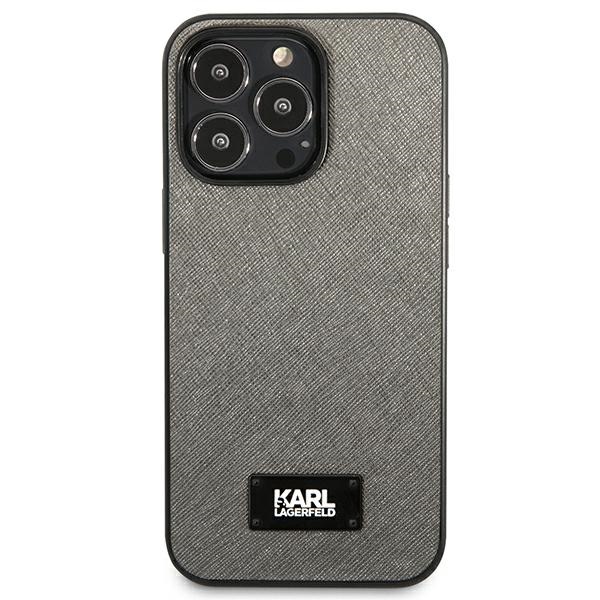 Karl Lagerfeld Saffiano dėklas iPhone 13 Pro Max – sidabrinis
