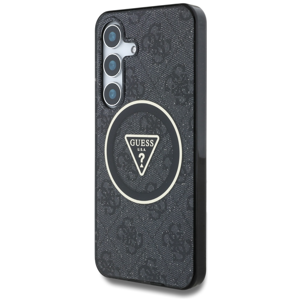 Guess 4G Glitter MagSafe dėklas Galaxy S25 – juodas