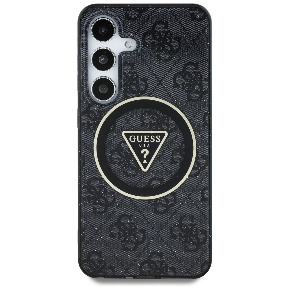 Guess 4G Glitter MagSafe dėklas Galaxy S25 – juodas