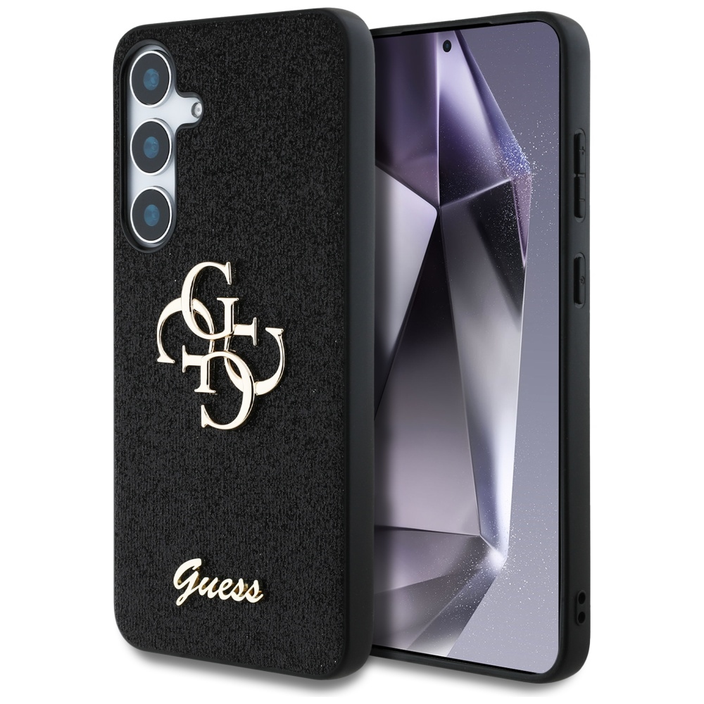 Guess Fixed Glitter Big 4G Metal Logo dėklas Samsung Galaxy S25, juodas