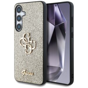 Guess blizgantis dėklas Samsung Galaxy S25 – auksinis