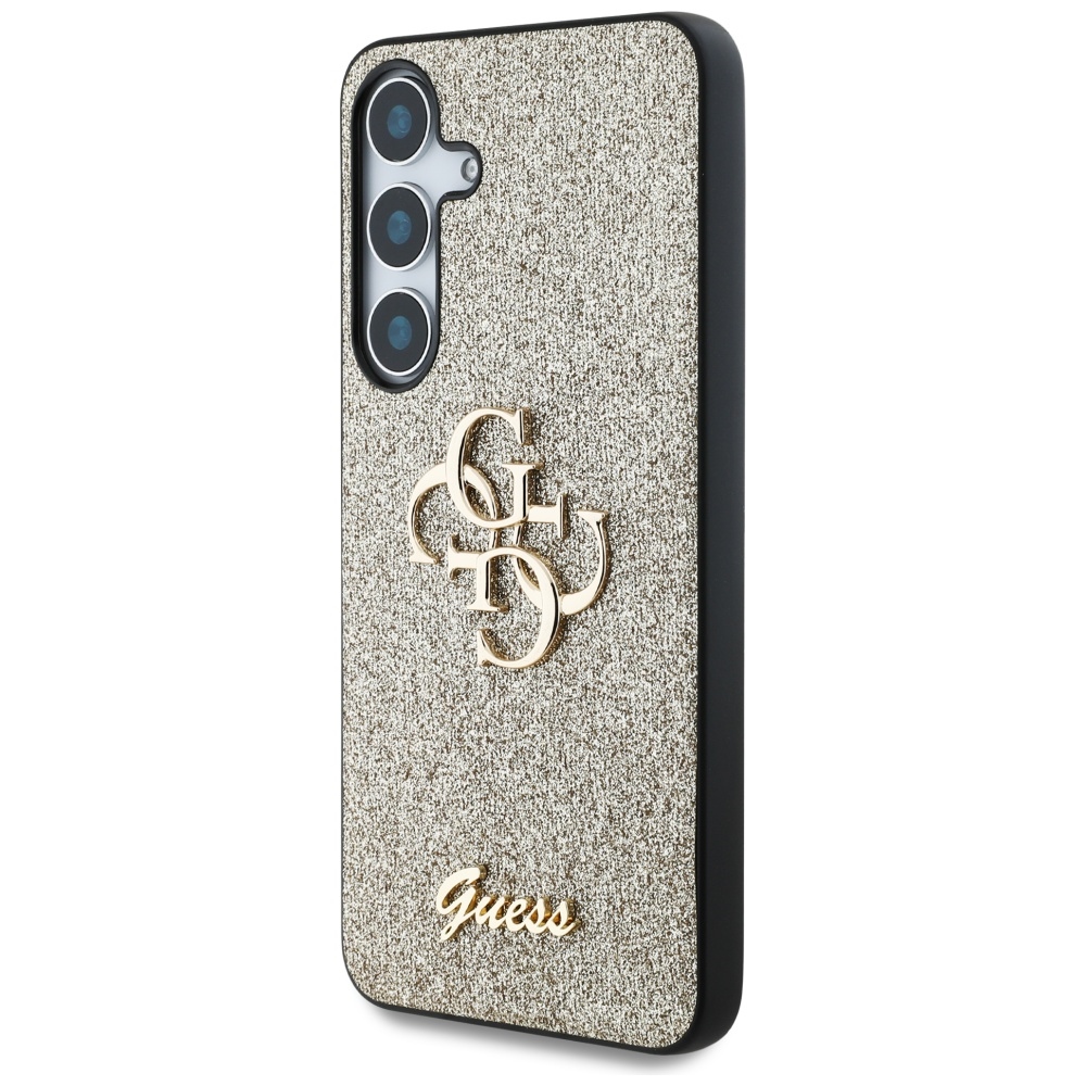Guess blizgantis dėklas Samsung Galaxy S25 – auksinis