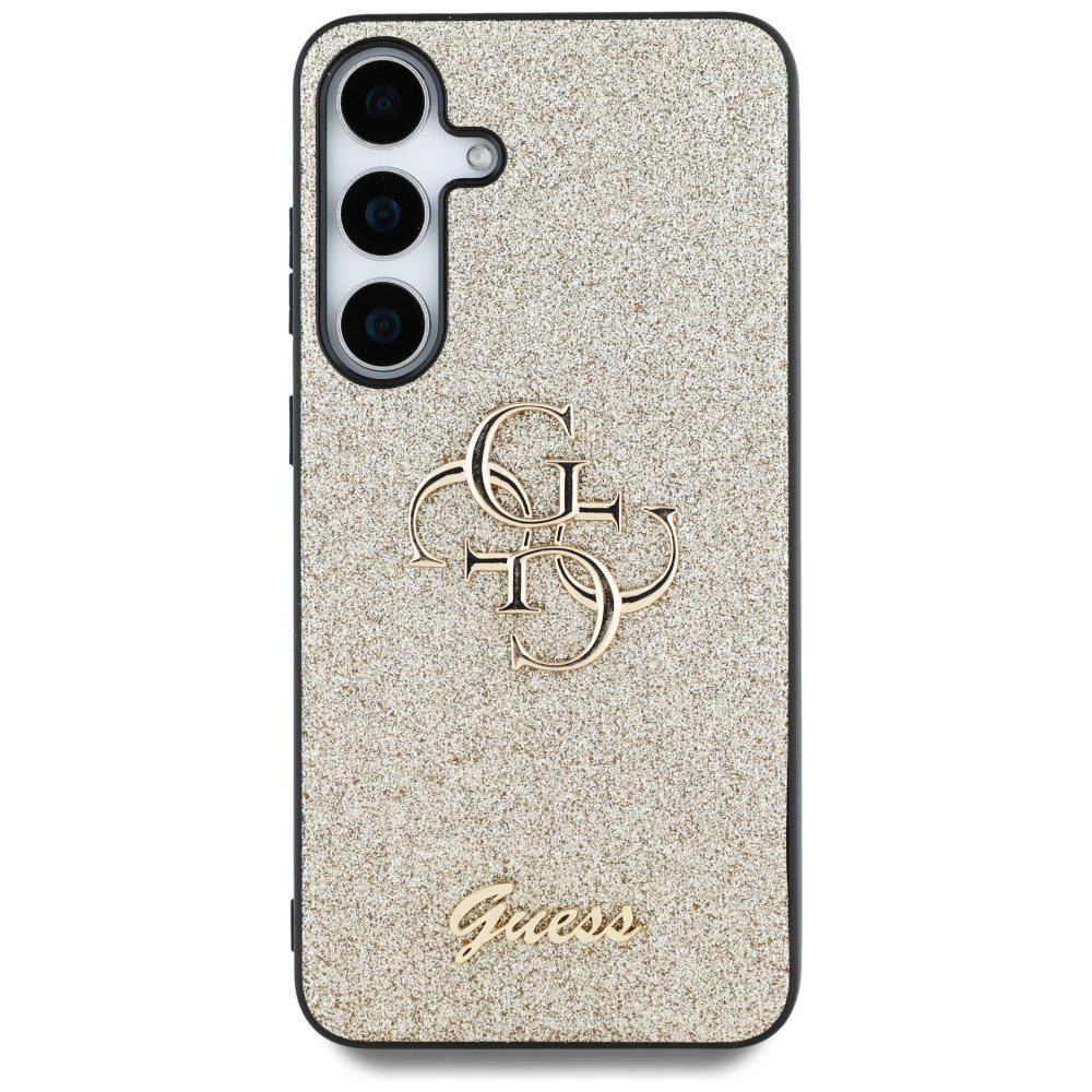 Guess blizgantis dėklas Samsung Galaxy S25 – auksinis