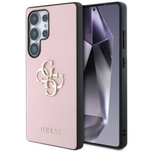Guess Grained Big 4G Logo Small Classic Logo dėklas Samsung Galaxy S25 Ultra - rožinė