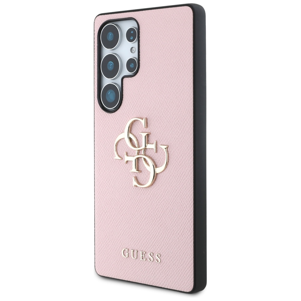 Guess Grained Big 4G Logo Small Classic Logo dėklas Samsung Galaxy S25 Ultra - rožinė