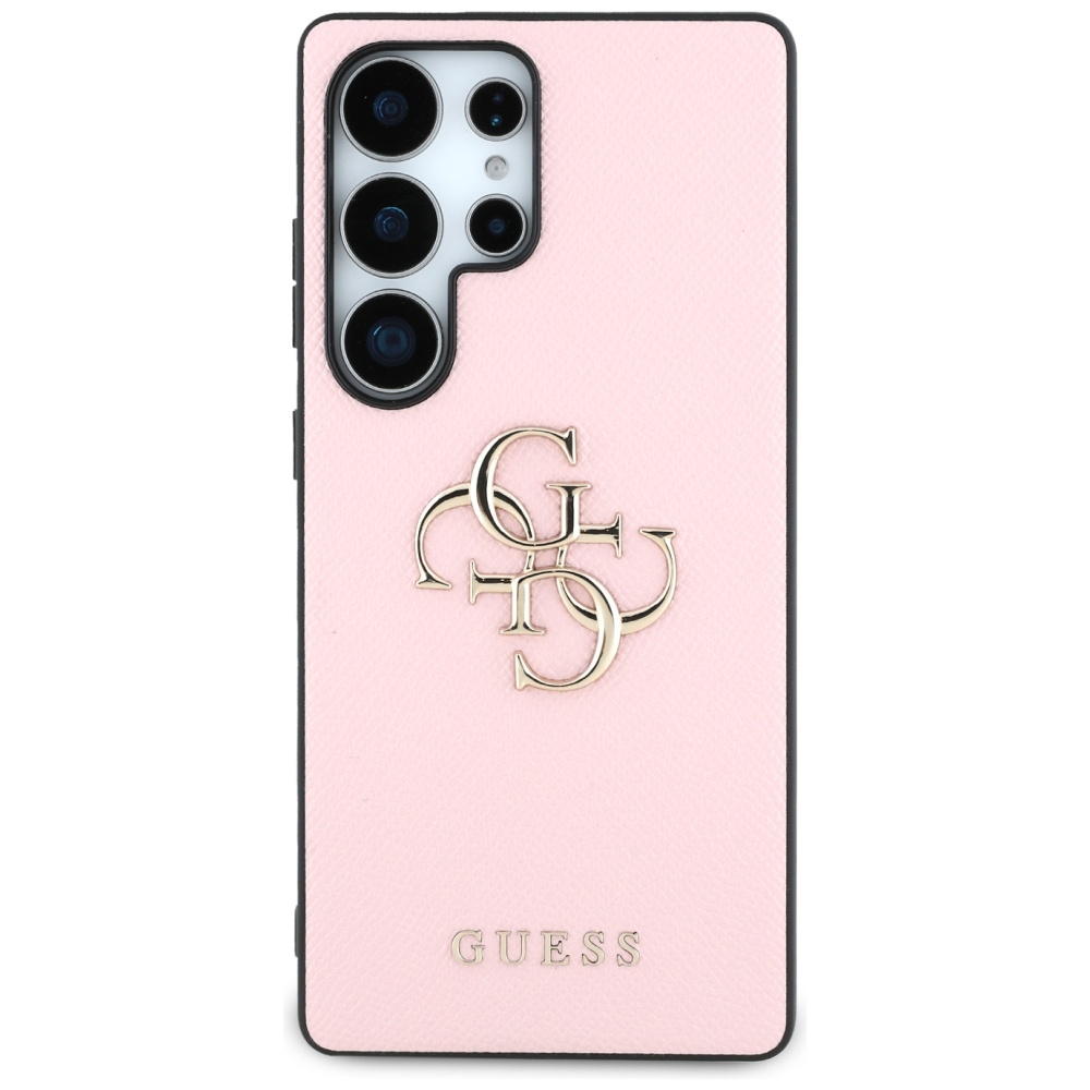 Guess Grained Big 4G Logo Small Classic Logo dėklas Samsung Galaxy S25 Ultra - rožinė