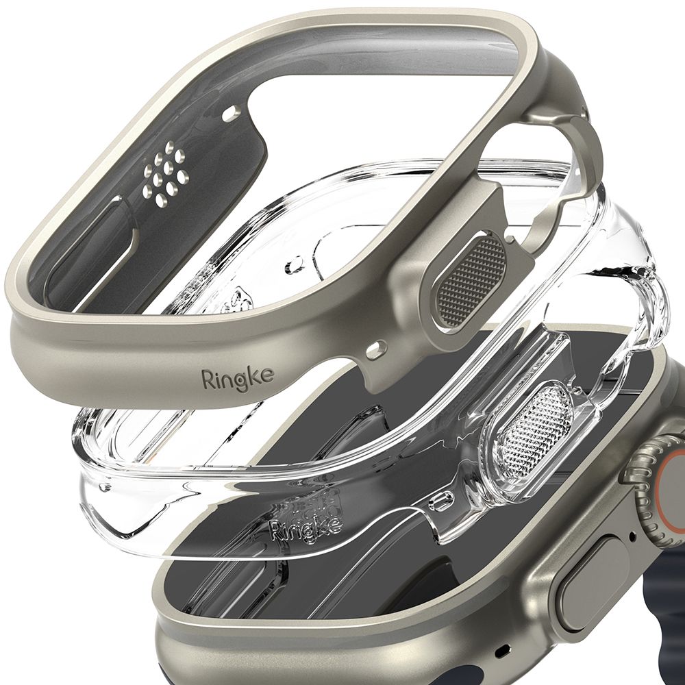 Dėklas Ringke Slim Apple Watch Ultra 1 / 2 / 3 (49 mm), skaidrus ir titaninis pilkas (2 vnt.)