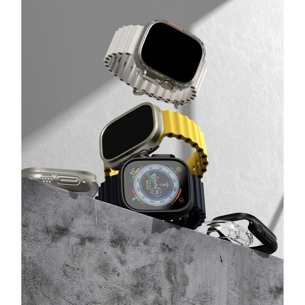 Dėklas Ringke Slim Apple Watch Ultra 1 / 2 / 3 (49 mm), skaidrus ir titaninis pilkas (2 vnt.)