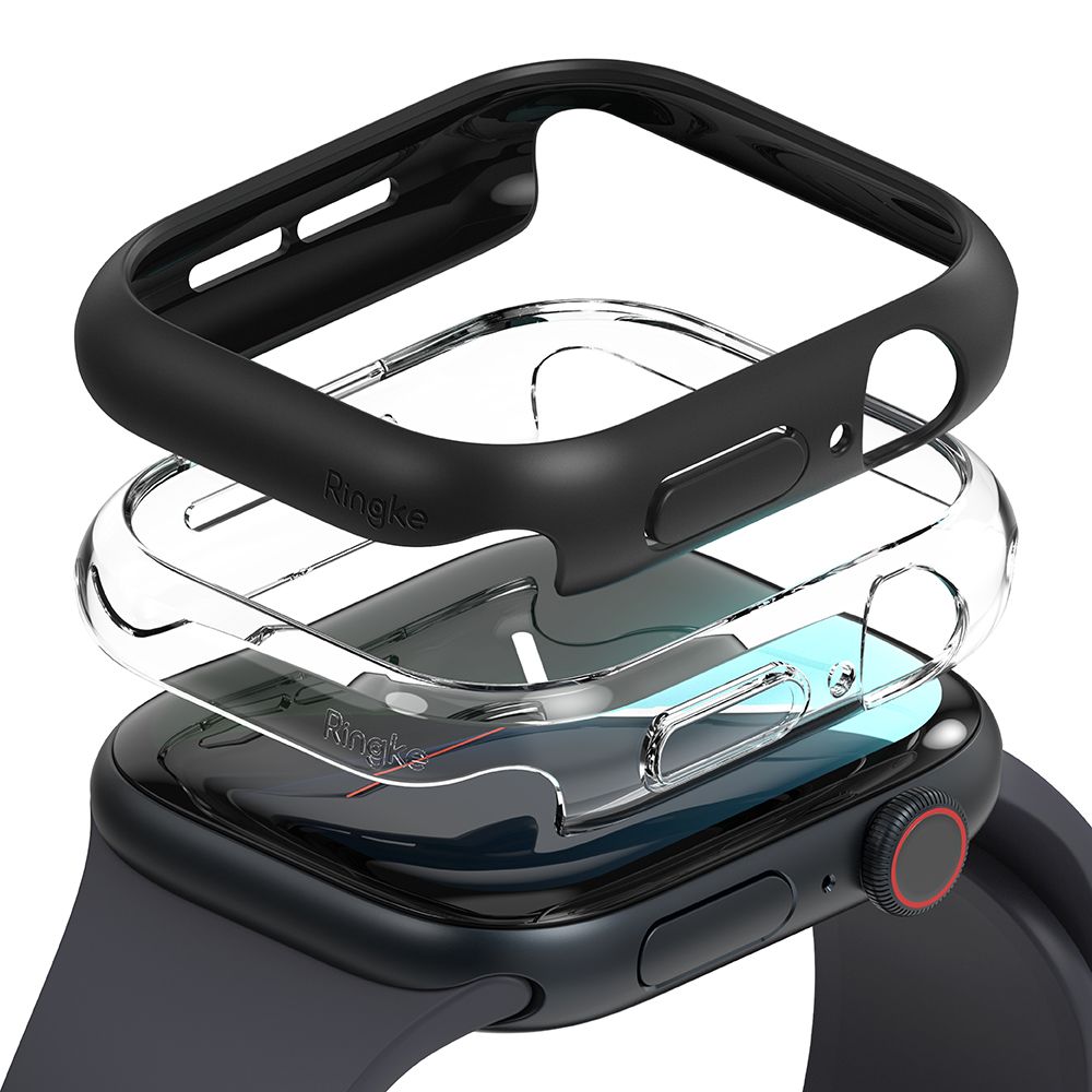 Dėklas Ringke Slim Apple Watch 10 / 11 (46 mm), 2 vnt., skaidrus ir matinis juodas