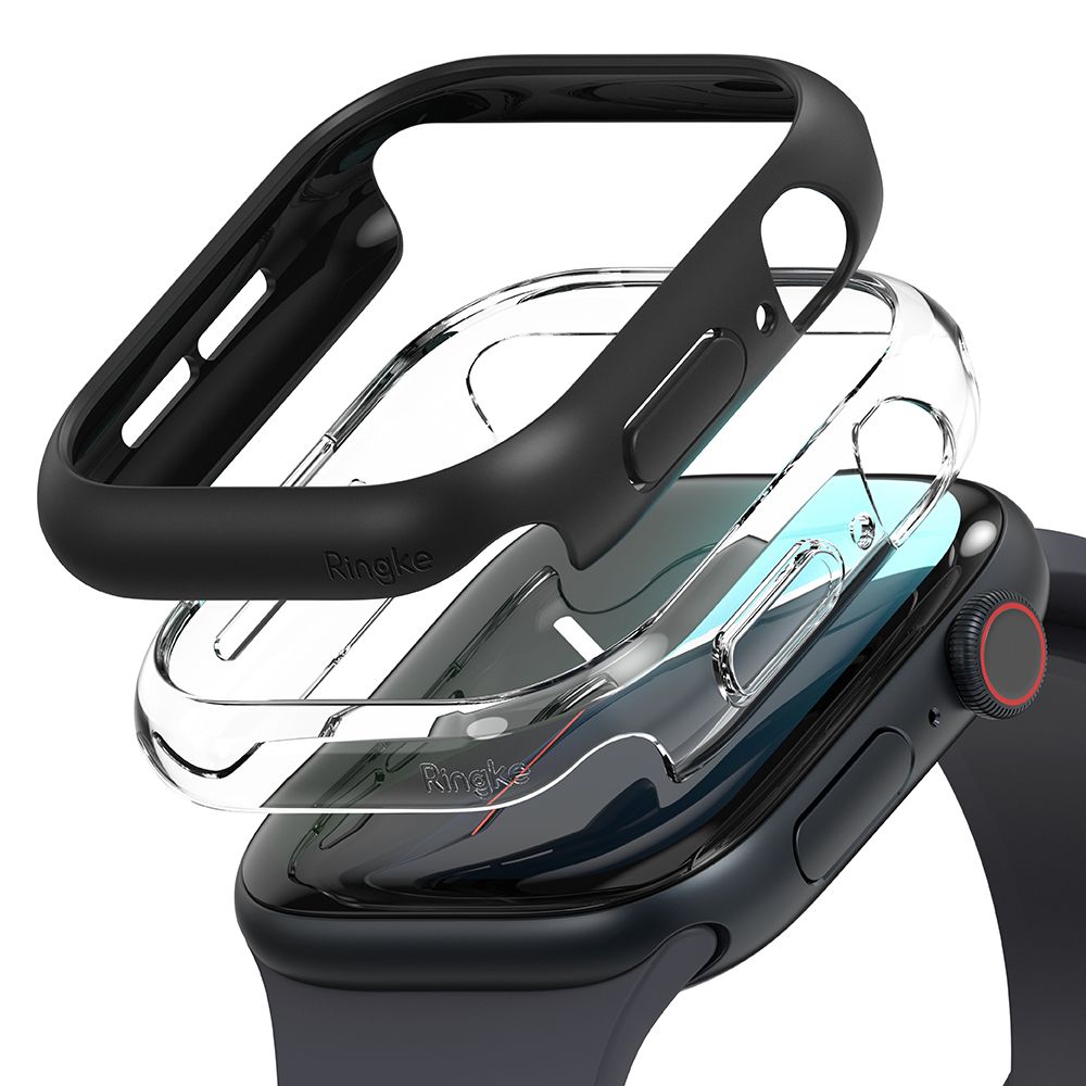 Dėklas Ringke Slim Apple Watch 10 / 11 (46 mm), 2 vnt., skaidrus ir matinis juodas