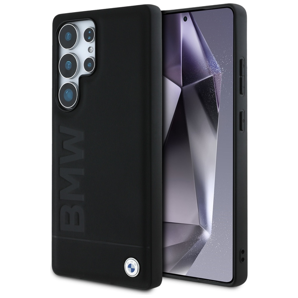 BMW Leather Big Wordmark dėklas, skirtas Samsung Galaxy S25 Ultra – juodas