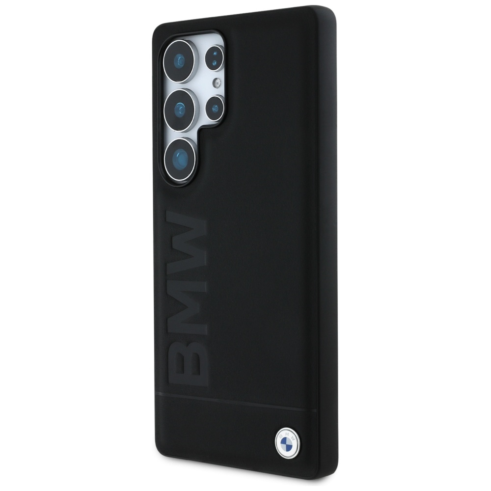BMW Leather Big Wordmark dėklas, skirtas Samsung Galaxy S25 Ultra – juodas