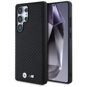 BMW Leather Carbon MagSafe dėklas, skirtas Samsung Galaxy S25 Ultra – juodas