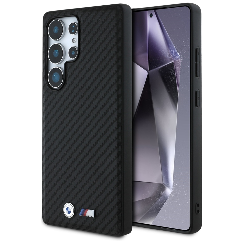 BMW Leather Carbon MagSafe dėklas, skirtas Samsung Galaxy S25 Ultra – juodas