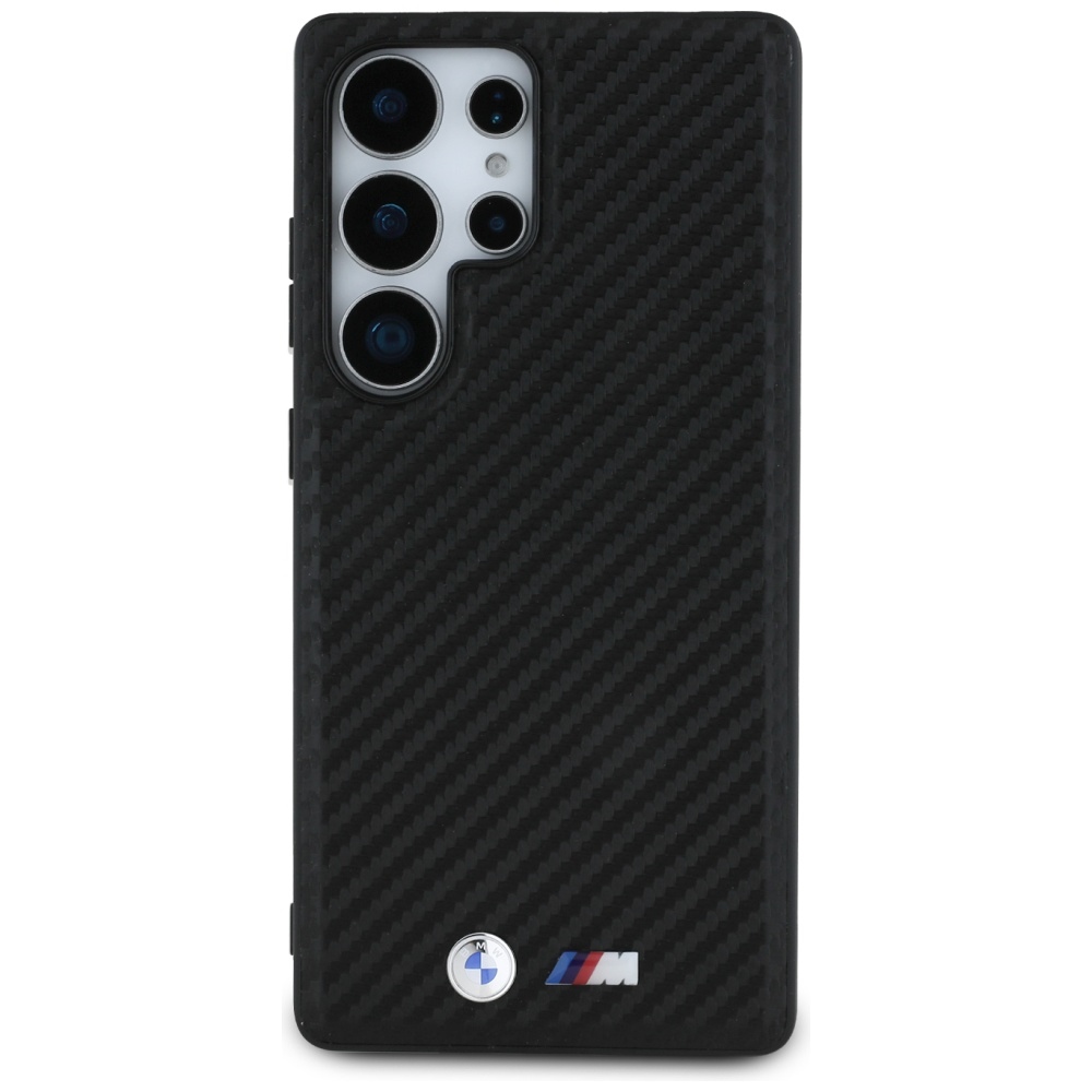 BMW Leather Carbon MagSafe dėklas, skirtas Samsung Galaxy S25 Ultra – juodas