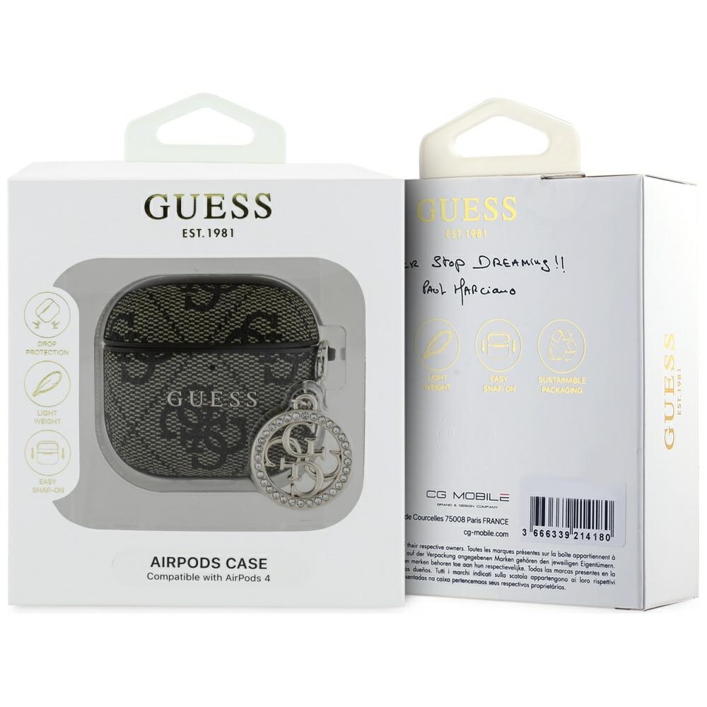 Guess 4G Strass Charm dėklas AirPods 4 - Ruda