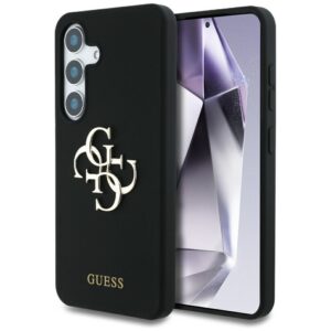 Guess Silicone Big 4G Logo Bottom Script dėklas, skirtas Samsung Galaxy S25 - juodas