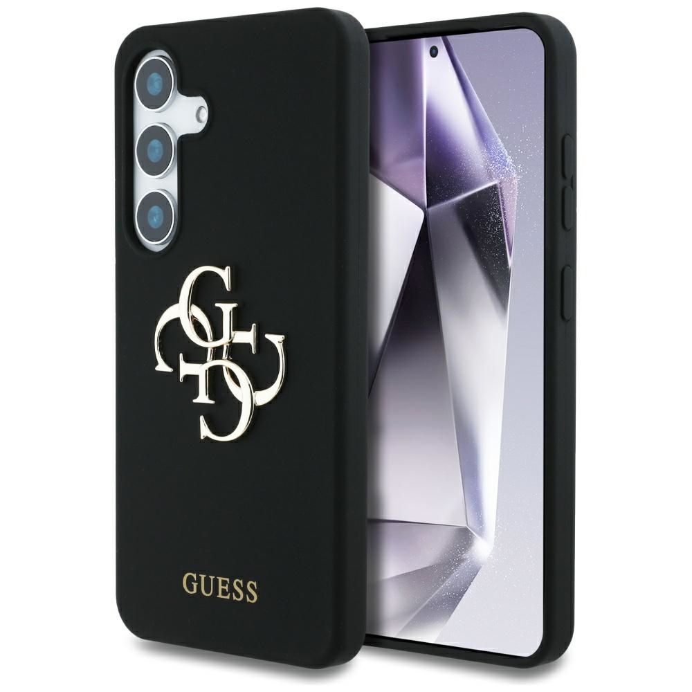 Guess Silicone Big 4G Logo Bottom Script dėklas, skirtas Samsung Galaxy S25 - juodas
