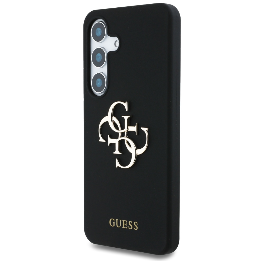 Guess Silicone Big 4G Logo Bottom Script dėklas, skirtas Samsung Galaxy S25 - juodas