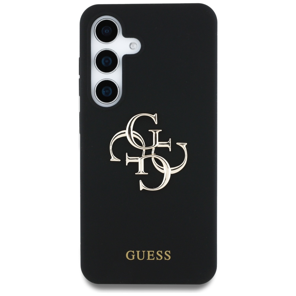 Guess Silicone Big 4G Logo Bottom Script dėklas, skirtas Samsung Galaxy S25 - juodas