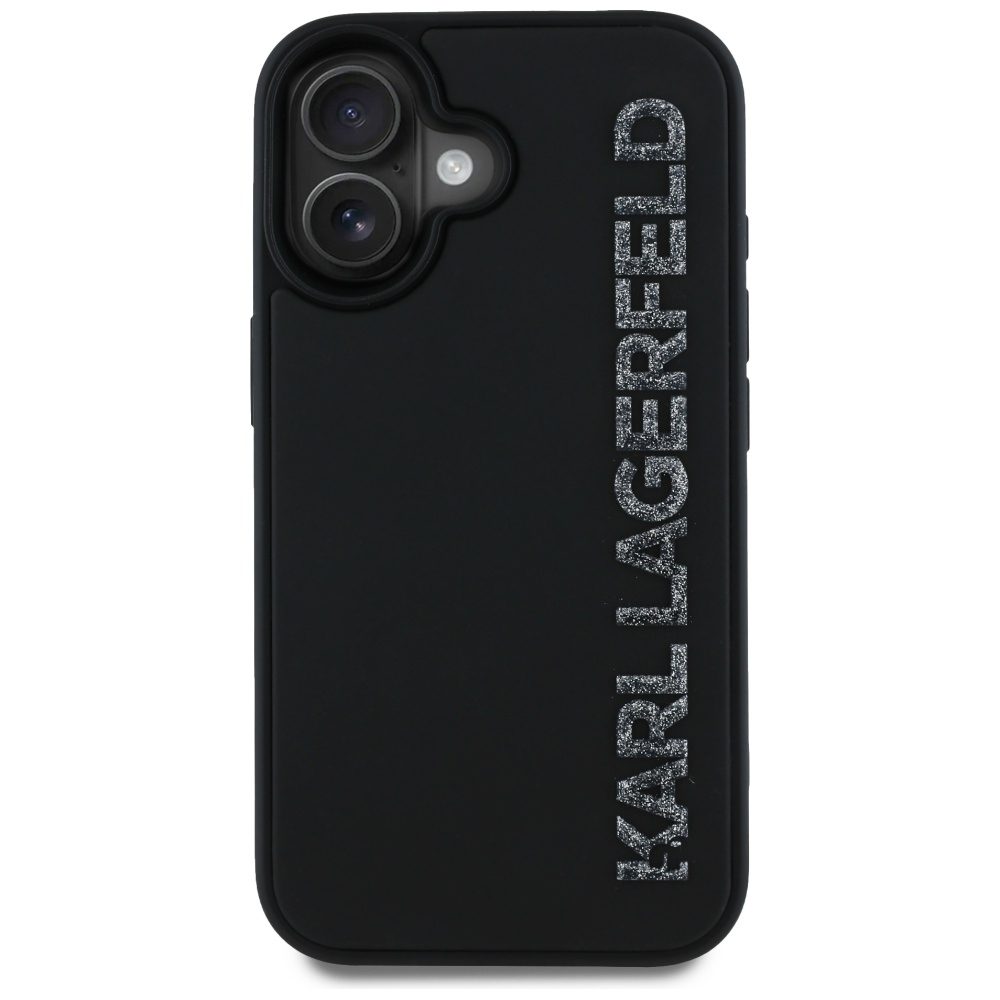 Karl Lagerfeld dėklas iPhone 16 – juodas, su blizgučiais
