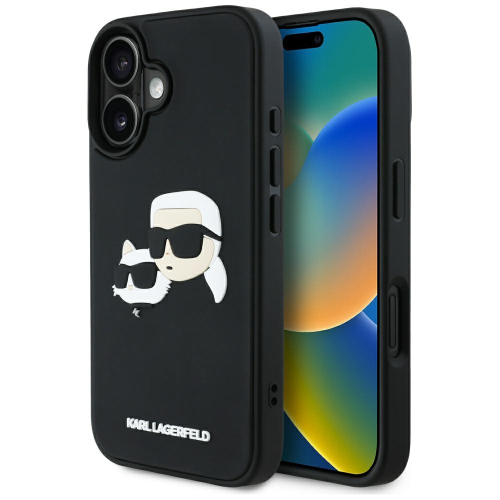 Karl Lagerfeld 3D Rubber Double Heads dėklas iPhone 16 – juodas