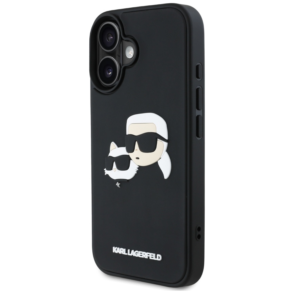 Karl Lagerfeld 3D Rubber Double Heads dėklas iPhone 16 – juodas