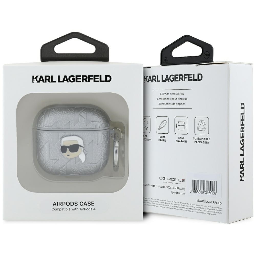 Karl Lagerfeld dėklas Apple AirPods 4 – sidabrinis