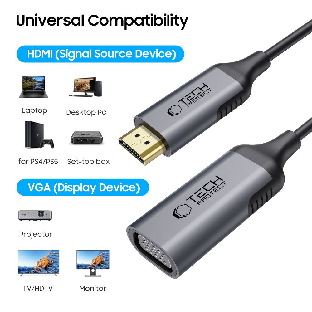 Adapteris Tech-Protect UltraBoost HDMI į VGA Full HD 60Hz, juodas