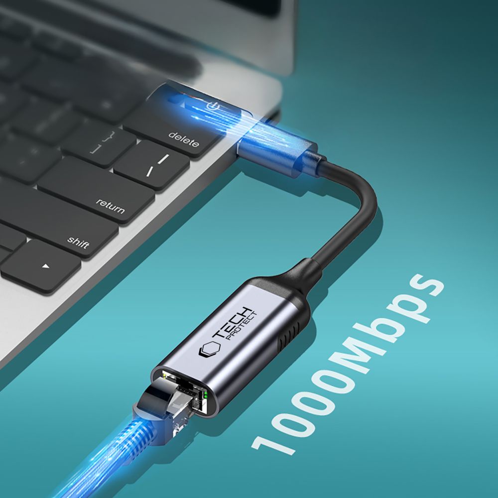 Adapteris Tech-Protect UltraBoost Type-C į Ethernet RJ45 1000Mbps, juodas