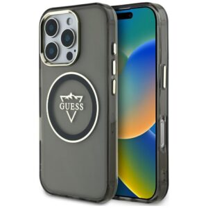 Guess IML MagSafe dėklas iPhone 16 Pro – juodas