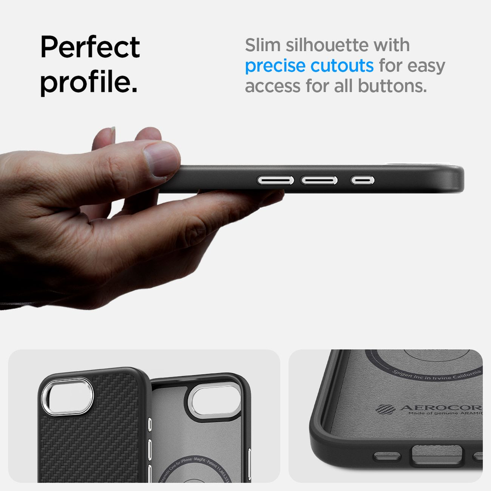 Dėklas Spigen Enzo Aramid Mag iPhone 16e / 17e, matinis juodas