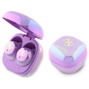 Guess 4G spausdintas logotipas Bluetooth TWS ausinės + prijungimo stotelė - violetinė