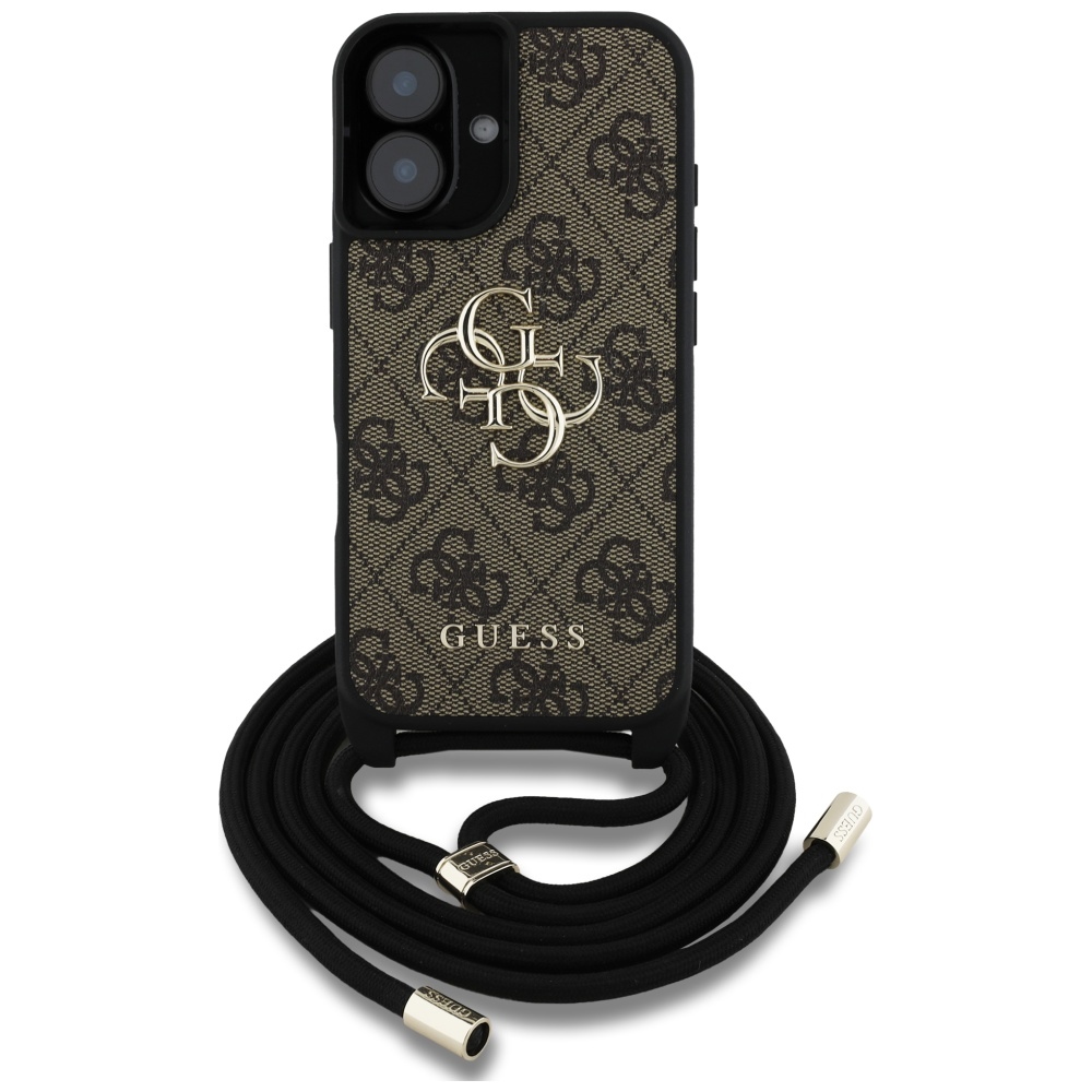 Guess 4G dėklas su dirželiu iPhone 16 – rudas