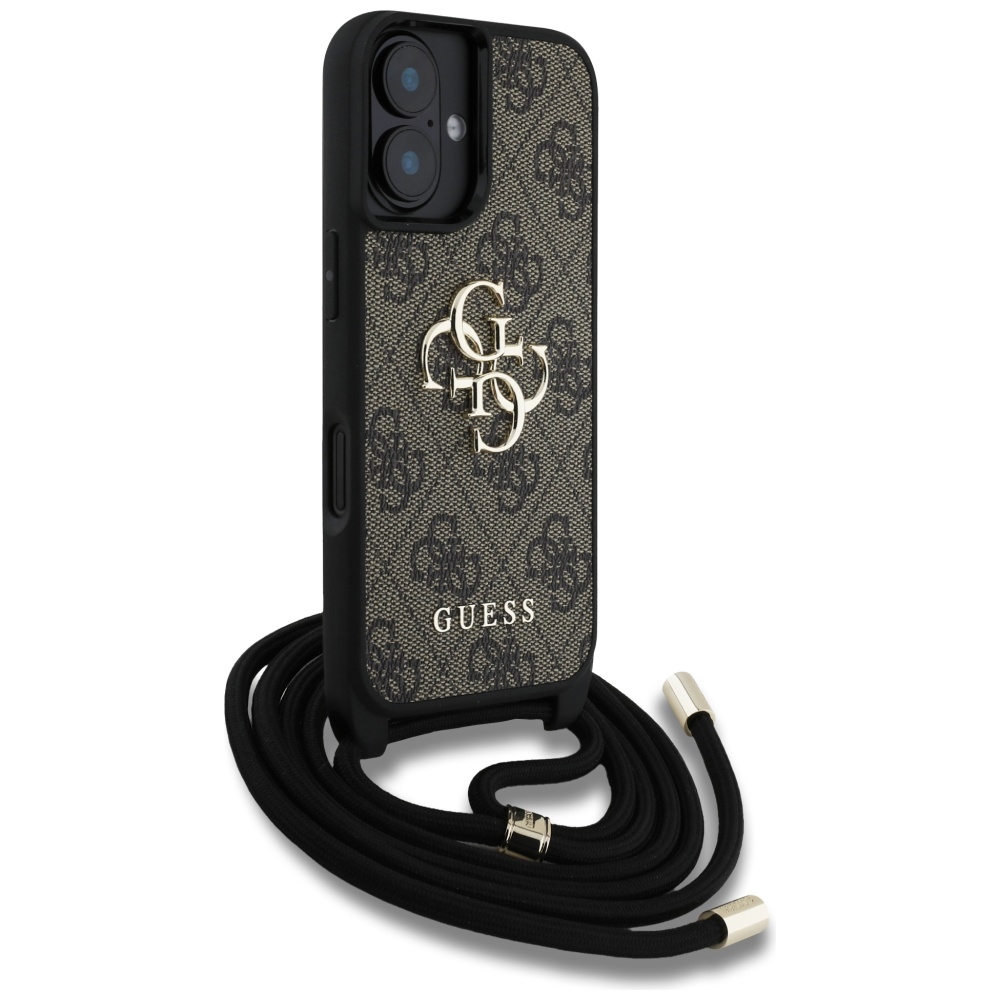 Guess 4G dėklas su dirželiu iPhone 16 – rudas