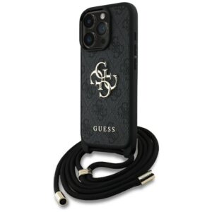 Guess 4G dėklas su dirželiu iPhone 16 Pro – juodas