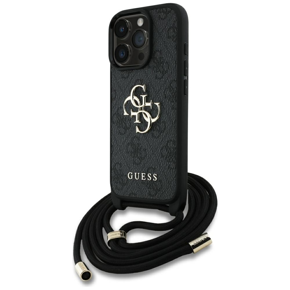 Guess 4G dėklas su dirželiu iPhone 16 Pro – juodas