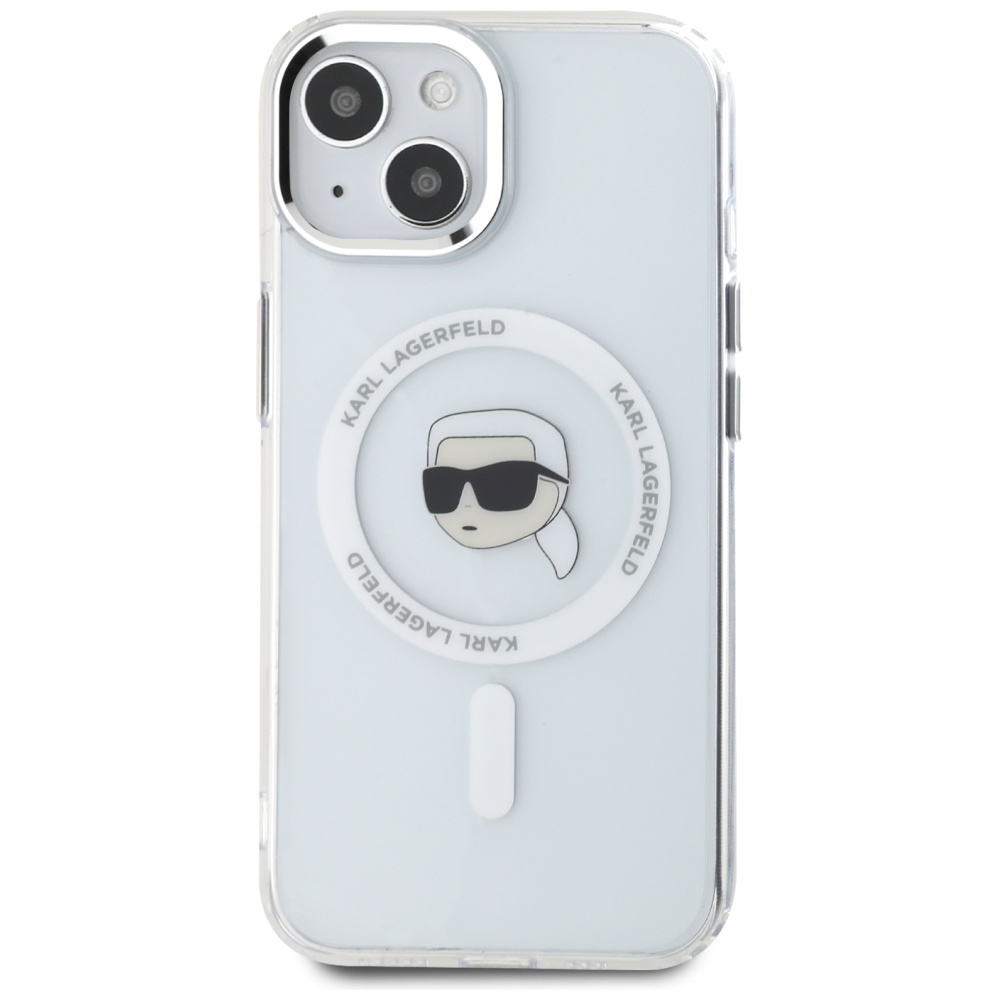 Karl Lagerfeld MagSafe dėklas iPhone 15 Plus – baltas